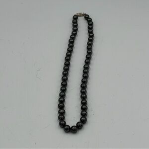 VINTAGE 20" HEMATITE SINGLE STRAND NECKLACE Screw Closure 10mm Beads